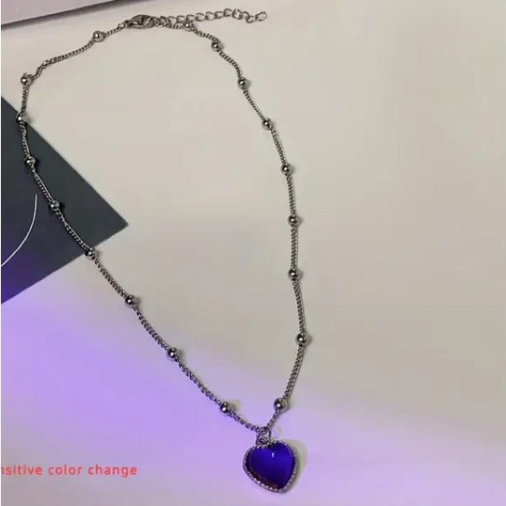 🆕Silver Plated Mood/Color Changing Heart Necklace-Beaded Necklace - Picture 3 of 7